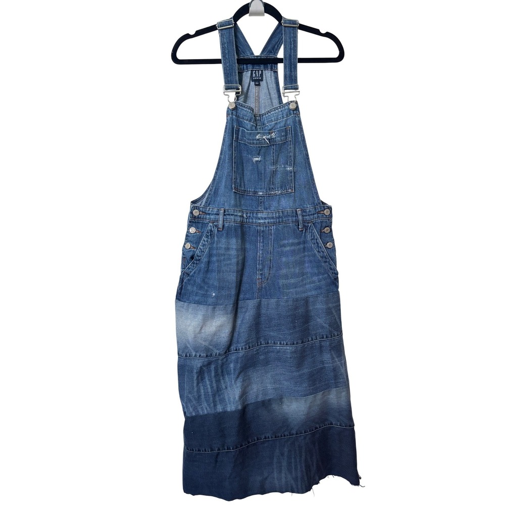 Gap Denim Patchwork Overall Dress Multi Colorblock Midi Pinafore Womens Upcycled